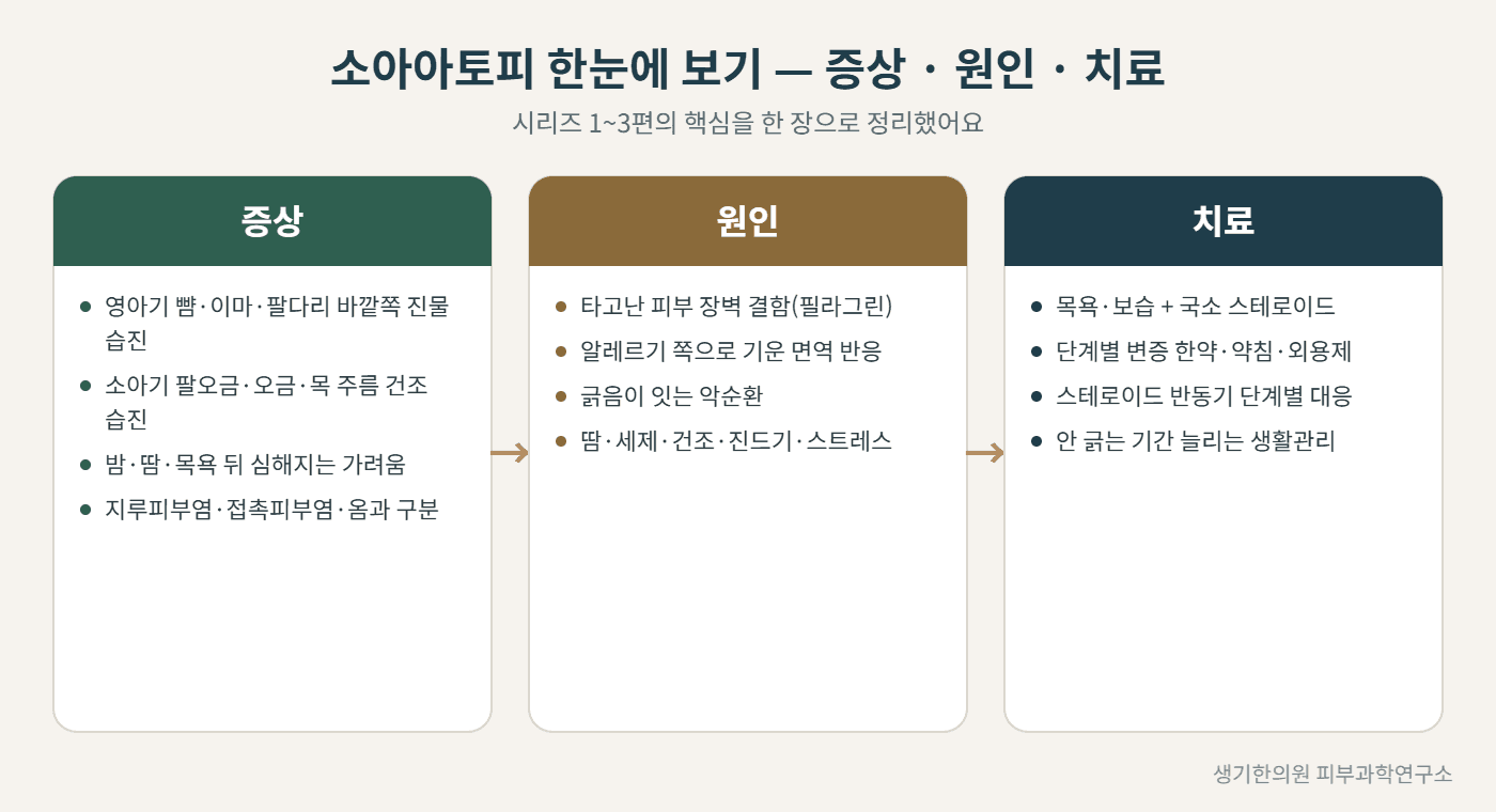 소아아토피 증상·원인·치료 한눈에 보기 도해 — 생기한의원 피부과학연구소 제작