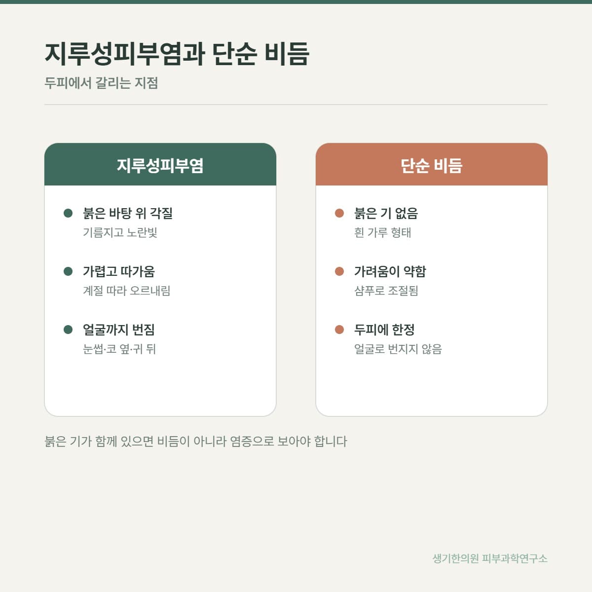 지루성피부염 감별 비교 안내 그림